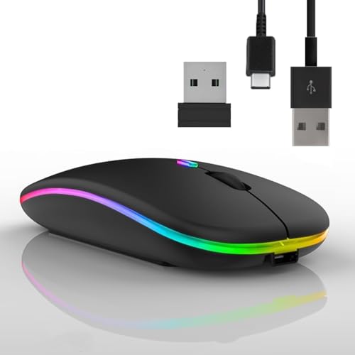 Rechargeable Wireless Ergonomic Mouse – 2.4GHz & Bluetooth Silent Backlit Mouse for Laptop, PC, MacBook, Adjustable 3 DPI, Mini USB Receiver, Portable Computer Mouse
