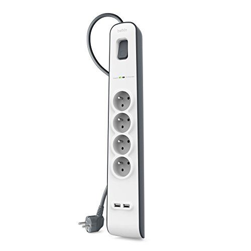 Belkin Parafoudre 4 prises, 525 Joules, cordon 2 m, USB x 2, Blanc