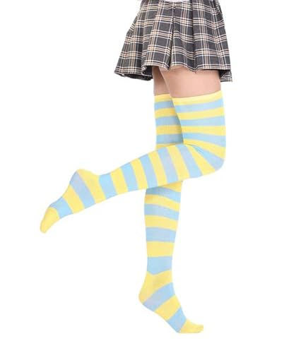 Image of Womens Thigh High Socks Athletic Stripe Cute Colorful Over the Knee High Sock Colorful Long Tube Sock