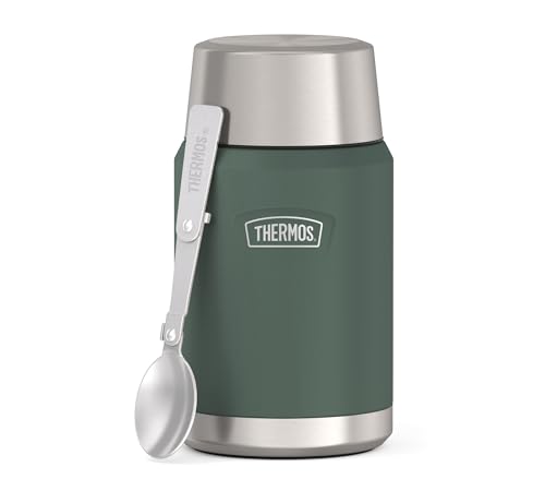 Thermos ICON Food Jar 0,71 l Verde/Forest Mat - Recipiente para alimentos (710 ml, doble pared, acero inoxidable 18/8, mantiene el calor y el frío, con cuchara plegable, base antideslizante,