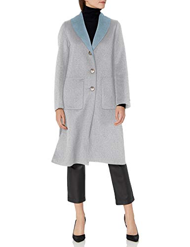 T Tahari Women's Jenna Two Tone Double Face Wool Coat with Button Closure, Heather Grey Pale Blue, Extra Large