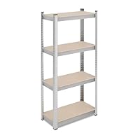 Relaxdays Schwerlastregal, HxBxT: 138x60x30 cm, 200 kg, Stahl, 4 Ebenen, Lagerregal, Keller, Garage, zum Stecken, Silber