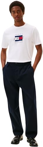 Tommy Hilfiger Camiseta de Manga Corta Hombre Linear Flag Graphic Regular Fit, Blanco (White), L