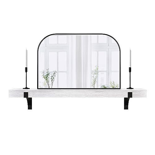 Image of Master & Co. Modern Floating Fireplace Mantel with Black Metal Brackets, Long Floating Shelves for Wall Decor, 60 inches, White Woodgrain