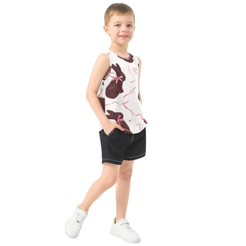 Bolaz Boys Athletic Quick Dry Tank Top Sleeveless Workout T Shirts Age 11-15,Brown Rabbit Bow Pattern4