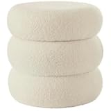 IPOW オットマン 収納スツール メイクアップスツール 取り外し可能なカバー 足置き 布張り サイドテーブル 丸型 耐荷重150KG リビング 寝室 化粧室 玄関 45×44×48CM ベージュ