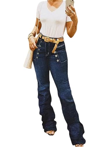 Huang's Women's Trendy Boot Cut Stretch Flare Jeans Skinny Denim Trousers