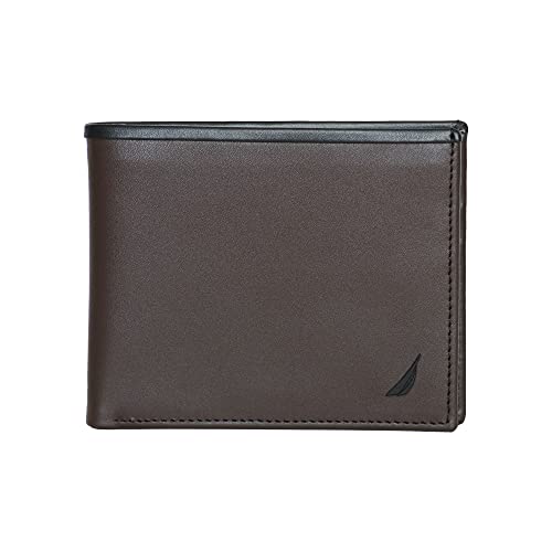 Image of Nautica Men's Bifold Leather Wallet | RFID Blocking | ID Window | Card Slots | Organization | Durable | Stylish