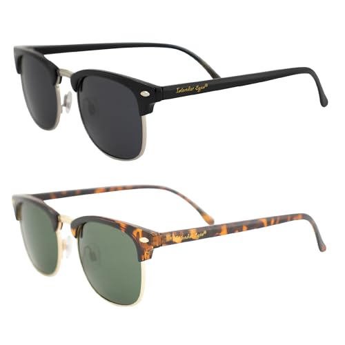 Phuket Polarized Sunglasses for Men or Women 2 Pairs Semi Silver Metal-Rimmed Black & Tortoise Frames w/Smoke & Green Lenses