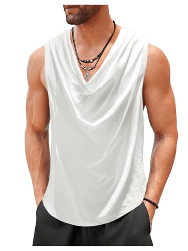 OYOANGLE Men's Cowl Neck Sleeveless T Shirts Draped Front Ruched Tank Top Casual Vacation Vest Streetwear