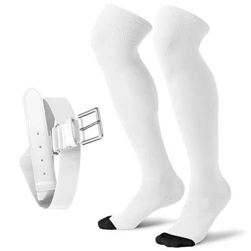 Image of XZQTIVE Baseball Socks and Belt Combo,Over the Knee Softball Socks and Belt,Knee High Football Socks for Kids Youth Adults