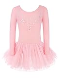 Zaclotre Kid Girls Long Sleeve Leotards Ballet Dance Sparkly Tutu Dress Ballerina Outfits Pastel Pink