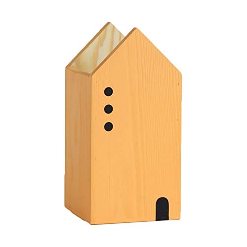 Fournitures scolaires avec ce pot à crayons maison bois orange pour la rentrée