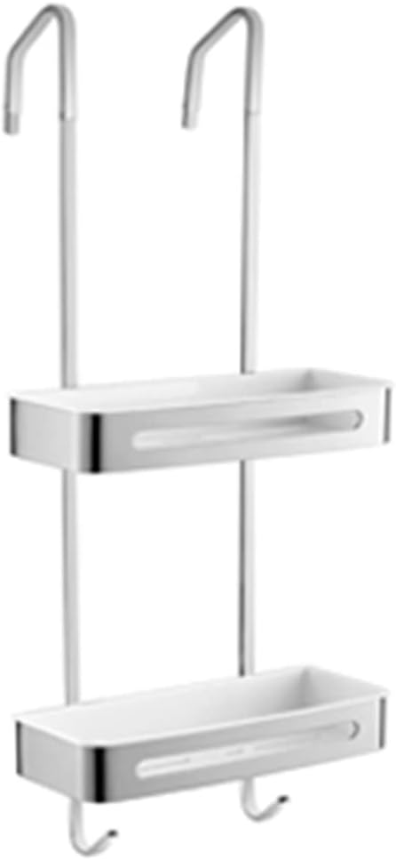 Exquisite Bathroom Shelves Over The Shower Door Caddy, Pantry Organizer Rack with Hooks, Rust Proof Hanging Shower Organizer, W/Storage Basket, Bathroom Drill Free Color Silver