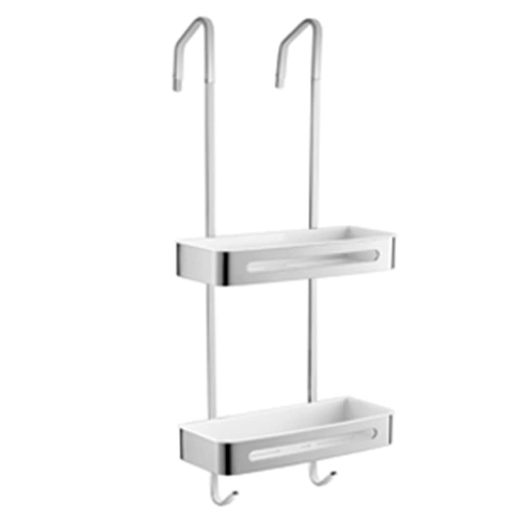Klzuopt Silver Exquisite Bathroom Shelves Over The Shower Door Caddy, Pantry Organizer Rack With Hooks, Rust Proof Hanging Shower Organizer, W/Storage Basket, Bathroom Drill Free (Color : )