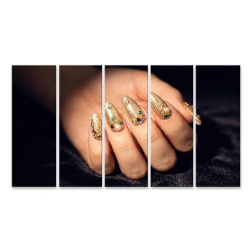 Tableau sur toile manucure dorée XXL 5 pièces de style glamour pour salon