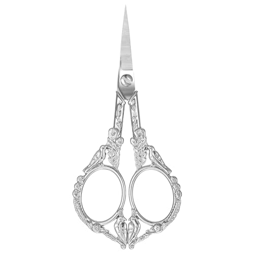 Yuanchu Stickschere Klein, Europäische Vogelschere, Drache Phönix Näh, Retro Handwerk Schere Edelstahlschere Stoffschere Handarbeitsschere Nähschere Textilschere Bastelscheren Handwerkliche (Silber)