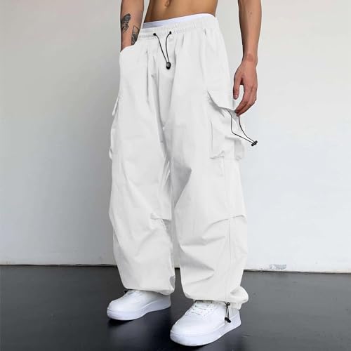GOFULY Cargo Pants for Men Work Drawstring Elastic Waist Hip Hop Parachute Sweatpants with Multi Pockets Athletic Trousers2