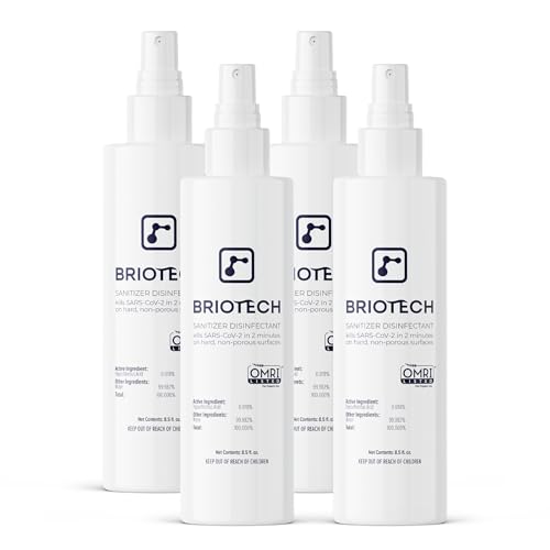 BRIOTECH Sanitizer Disinfectant Hypochlorous Spray, Kill 99.99% of Viruses & Bacteria, Control Mold, Eliminate Odor, Gentle for Nursery & Play Rooms, Food Contact Surface Sanitizer, 8 fl oz (4 Pack)