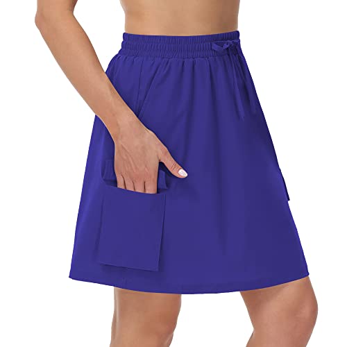 Cakulo Women's Athletic Outdoor Skorts Skirts Plus Size Tennis Golf Stretch Hiking Cargo Fishing Knee Length Lightweight Water Resistant Travel Hikes Drawstring Skorts With Pockets Deep Blue S #TOP1