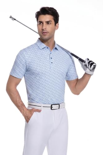 Image of Alex Vando Mens Golf Shirts Short Sleeve Breeze Quick-Dry Print Polo Shirt