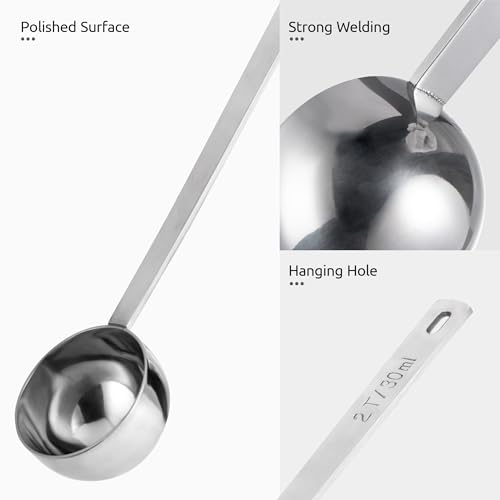 Image of U-Taste Coffee Scoop 2 Tablespoon: 18 /8 Stainless Steel Measuring Scooper for Ground Coffee, Bean, Powder, Espresso, 8.5in Extra Long Handle Metal Meaure Spoon for Canister, Jar (2Tbsp /30ml, Silver)