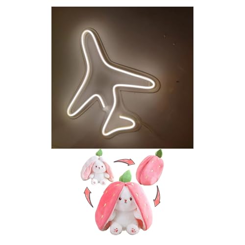 Image of EITHEO Stuffed Animal Plushie Stuffed Toy for Kids (Neon Airplane + Bunny)