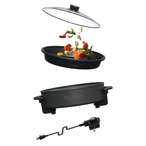 La Mejor Selección de Sartenes eléctricas para comprar online. 48 Hukën x MasterChef | Sarten electrico | Plato desmontable de 30 cm | 5 niveles de temperatura | Tapa de vidrio resistente | Antiadherente de alto nivel | Asa fria al tacto | Acero...