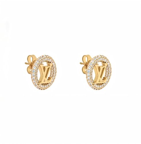 Gold Crystal Hoop Earrings, 18K Gold Plated Rhinestone Stud Earrings, Fashion Statement Luxury Design