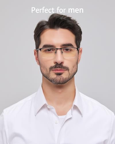Image of ANRRI Blue Light Glasses Men Semi Rimless Glasses Fake Glasses Lightweight Metal Frame Computer Gaming UV Blocking Eyewear