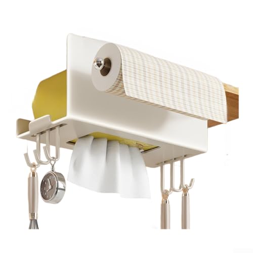 Soporte para pañuelos de cocina montado en la pared, 26 x 11,5 x 11 cm, caja de almacenamiento de acero al carbono sin taladro, diseño para colgar toallas de papel en cocinas modernas (con ganchos