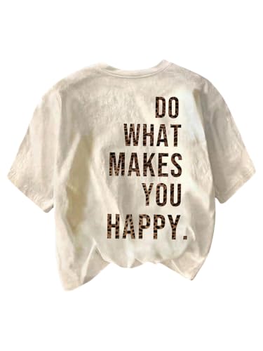 Image of RoseSeek Women's Graphic Letter Tee Crew Neck Trendy Summer Vintage T Shirt