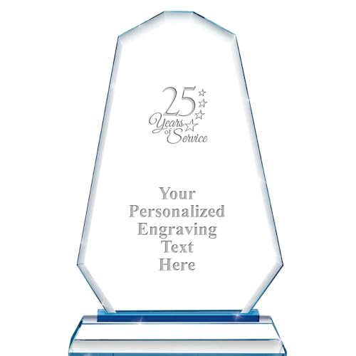 Crown Awards Personalized 25 Years of Service Employee Summit Blue Base Custom Engraved Crystal Trophy Award