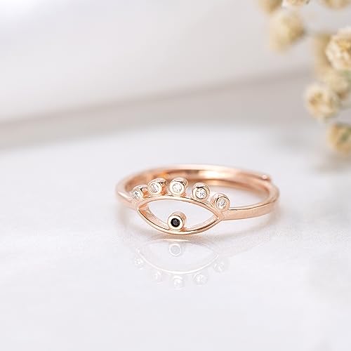 Women's 925 Sterling CZ Evil Eye Rose Plated Adjustable Ring