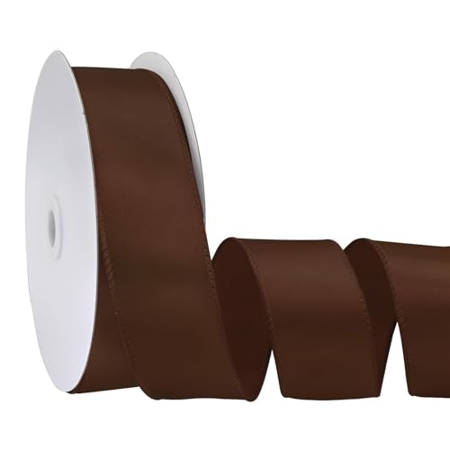 Simplegoal Brown 1.5 Inch Continuous 25 Yards Satin Wired Ribbon for Gift Wrapping Bows Making Home Decor Wreaths Garland Crafts Christmas Tree Bows
