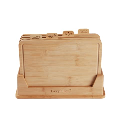 4 Piece Bamboo Cutting Boards Set with Food...