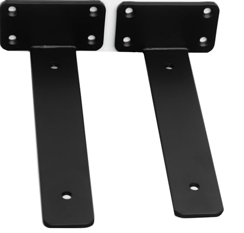 2 Pack - 10 inch Black Hidden L Shelf Bracket (1/5 Inch Thicked) Iron Floating Shelf Brackets Rustic Industrial Metal Brackets for Shelf Support