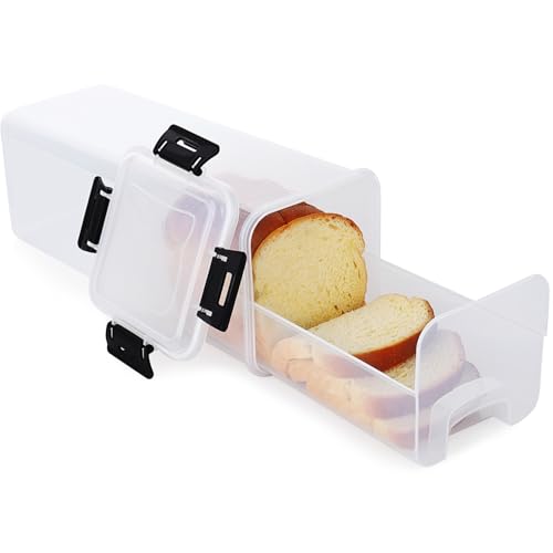 Fzaqwen Bread Containers Storage Airtight Loaf – Plastic Bread Box with Tray Loaf Keeper Storage Dispenser Container Airtight Lid For Homemade Bakery Sliced Toast Sandwich for Kitchen Home