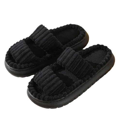 Platform Slippers for Women Corduroy Crossbands Open Toe Slides Sandals Memory Foam House Bedroom Shoes Plush Fuzzy Slip on Indoor Outdoor Winter House Slippers