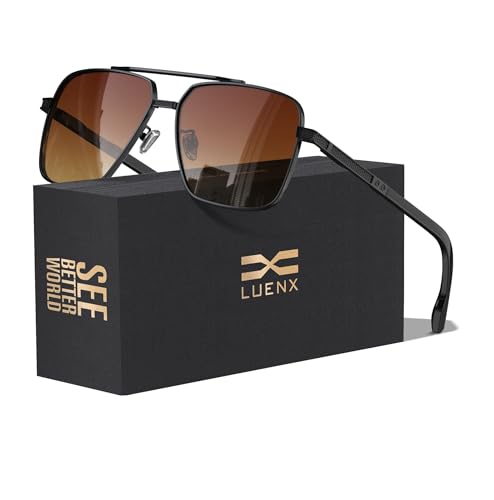 Image of LUENX Polarized Square Aviator Sunglasses for Men,Trendy Retro Oversized Rectangular Frame UV400 Protection