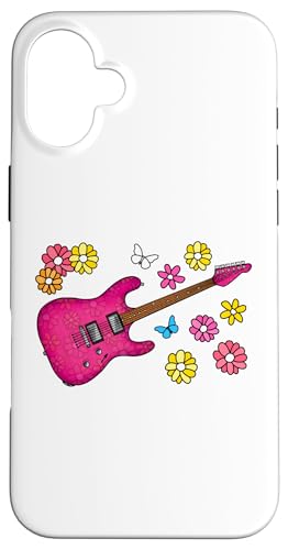 花柄エレキギター ギタリスト ミュージシャン スマホケース iPhone 16 Plus 用