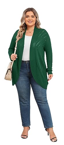 TIANZHU Plus Size Lightweight Long Crochet Cardigan for Women Open Front Knit Cardigan Sweaters Casual Loose Coat4