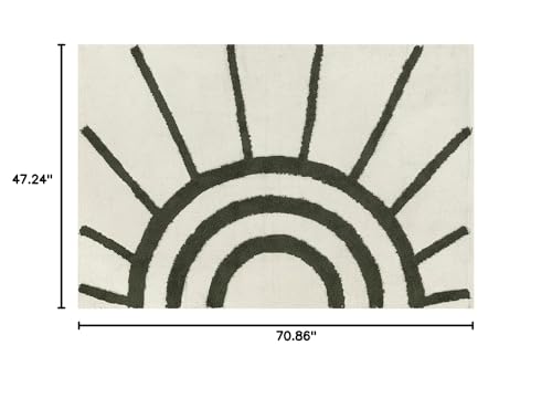 Ojia Boho 4'X6' Rug, Cotton Washable Rugs For Bedroom/Living Room, Bohemian Green Tufted Sun Rug Nursery Rug Farmhouse Entryway Rug Floor Carpet Accent Rugs For Beside/Kids Room thumb #1