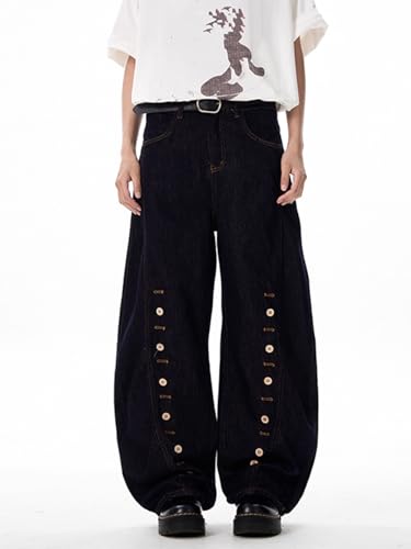 Men's Loose Fit Casual Denim Jeans Wide Leg Straight Long Pants3