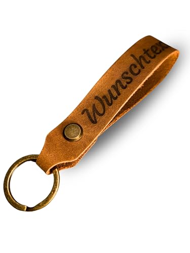 SCHWEGLER.online Schlüsselanhänger personalisiert Leder mit Wunsch-Gravur, handgemacht, Materialstärke 2mm, pflanzlich gegerbt, Geschenkverpackung möglich (braun)