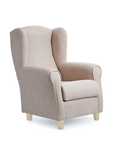 Sillonea - Sillón Orejero Roma con Patas Cortas de 7 cm. Diseñado para Personas Bajas. Medida: 93x74x77cm. Tapizado con Tela Antimanchas. (Beige, Natural)
