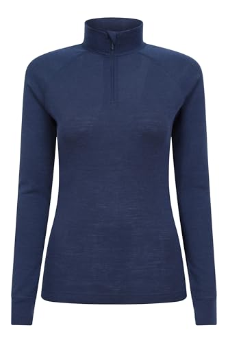 Mountain Warehouse Merino Womens Thermal Baselayer Top - Long Sleeves Ladies Thermal T-Shirt, Zip Neck Top, Lightweight, Easy Care Tee - for Travel & Outdoors Navy Women's Size 12