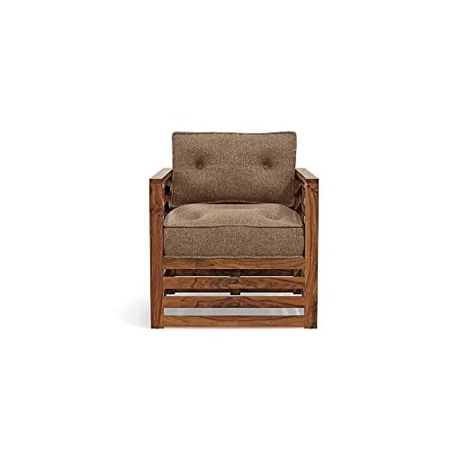 Urban Ladder Raymond Wooden Sofa 1 Seater - Teak Finish (Colour : Safari Brown)