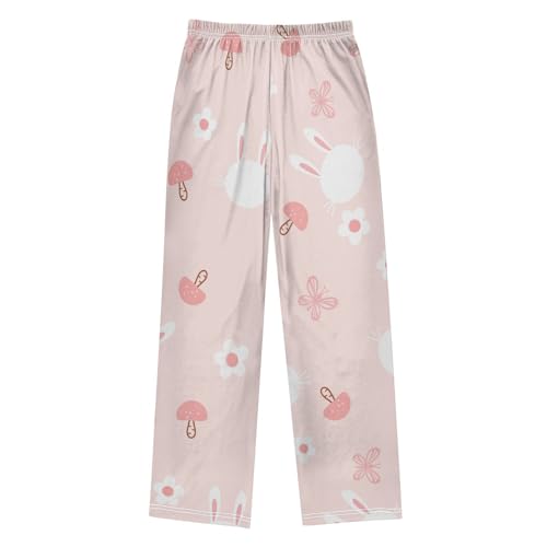 Bunny on Pink Boys Pants Boys Athletic Pants Long Pant for Boywith Pockets Wide-Leg Size 6-14Y2