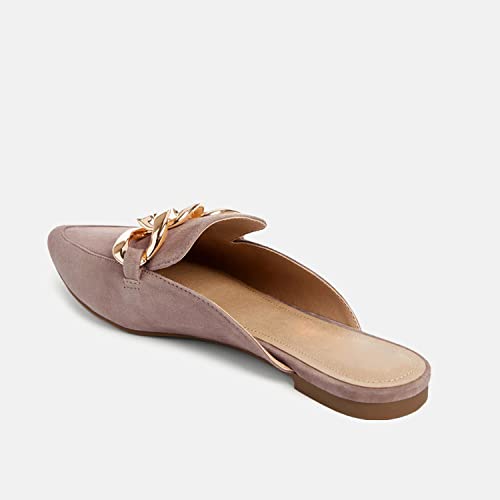 Image of Juliet Holy Womens Mules Flats Pointed Toe Backless Loafers Slip on Metal Chain Slides